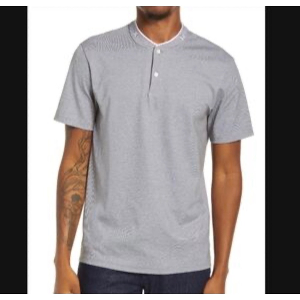 Theory Mens Current Pique Henley Polo Shirt Grey Banded Collar K0594519 Size M